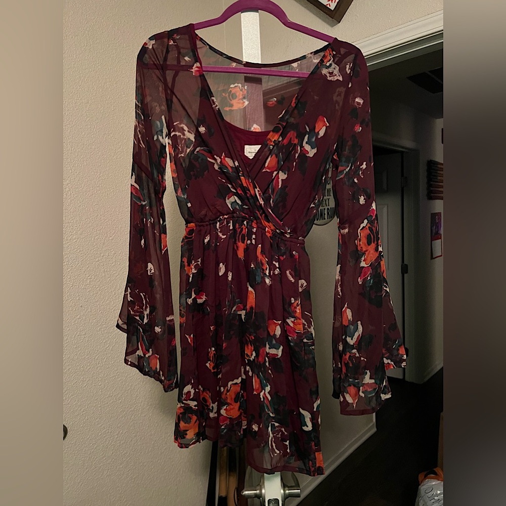 Abercrombie and Fitch Maroon Floral Mini Dress Size XS